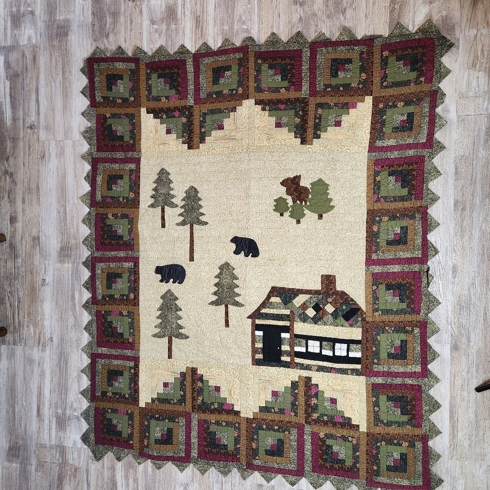 Rustic Cabin Quilt with Forest Design - Picture 2 of 12